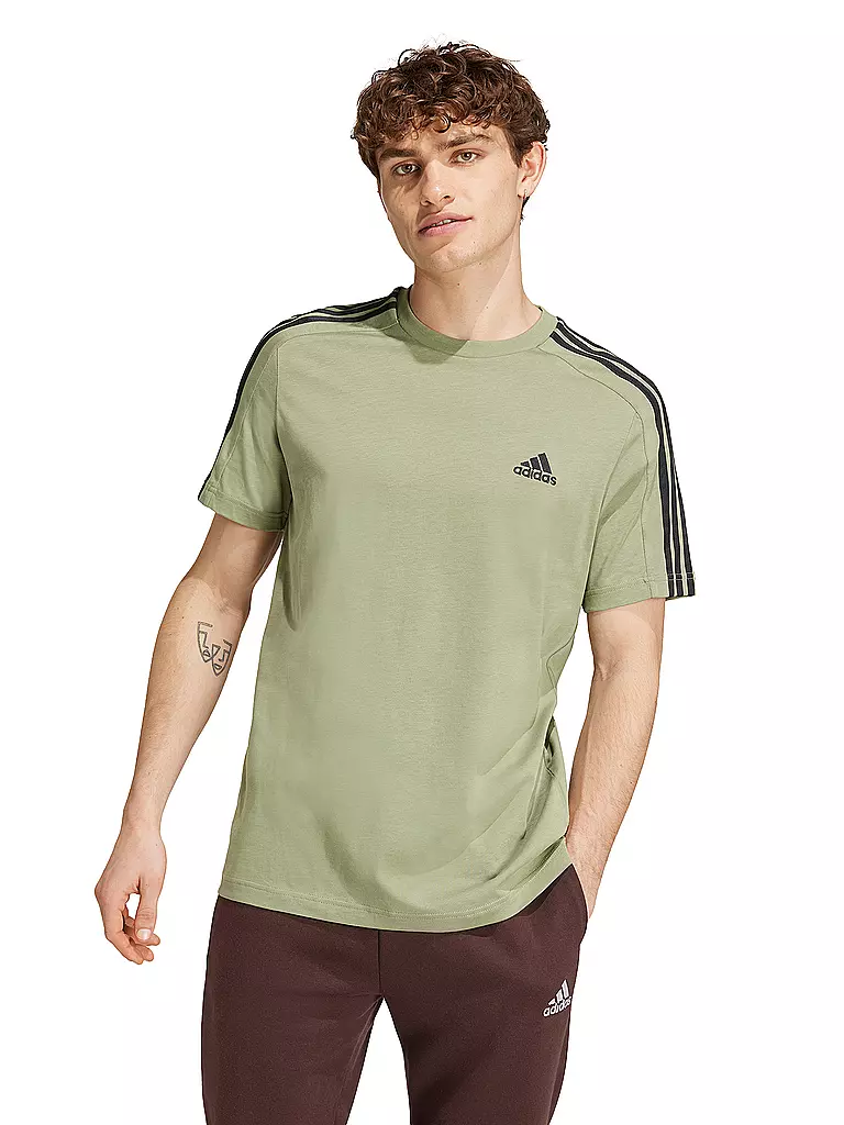 ADIDAS | Herren T-Shirt Essentials Single Jersey 3-Streifen | Olive