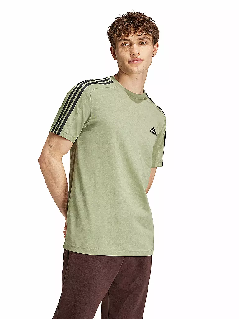 ADIDAS | Herren T-Shirt Essentials Single Jersey 3-Streifen | Olive