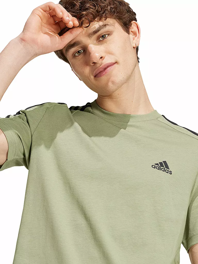 ADIDAS | Herren T-Shirt Essentials Single Jersey 3-Streifen | Olive