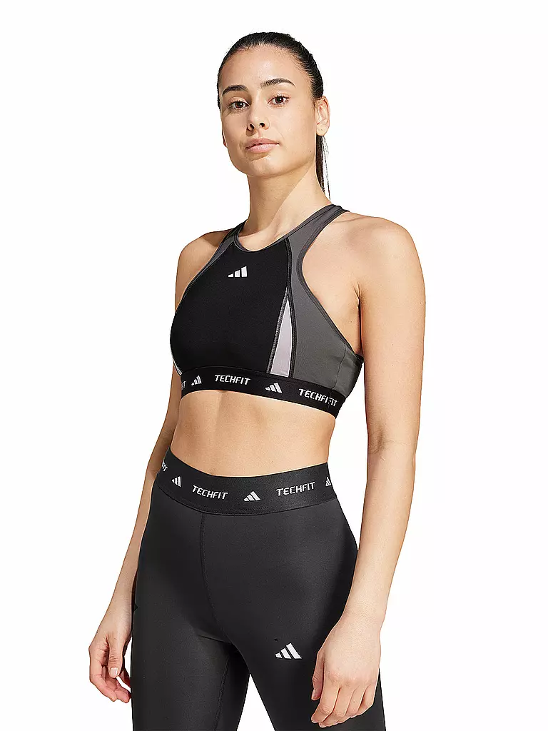 ADIDAS | Soutien-gorge de sport femme TECHFIT à col montant et blocs de couleurs, maintien moyen | Noir