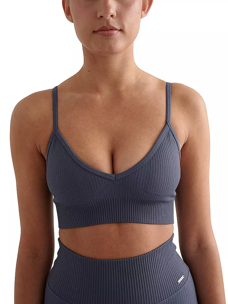 AIM'N | Soutien-gorge de sport côtelé sans coutures court pour femmes | Bleu foncé