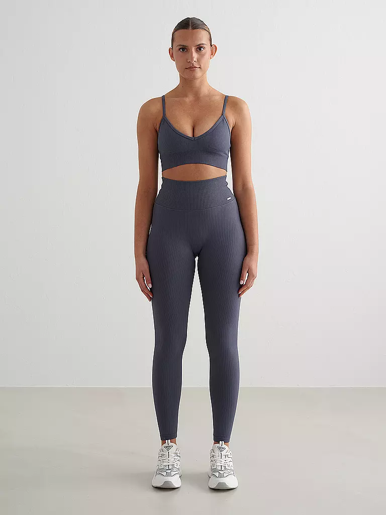 AIM'N | Soutien-gorge de sport côtelé sans coutures court pour femmes | Bleu foncé