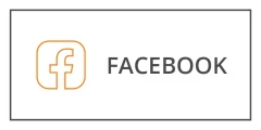 Un fond blanc avec le mot « FACEBOOK » en caractères gras gris. À gauche, on trouve le contour orange d'un carré contenant un petit « f » stylisé, similaire au logo de Facebook.