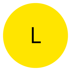 Un cercle jaune vif avec une grosse lettre "L" noire au centre. L'arrière-plan est blanc.