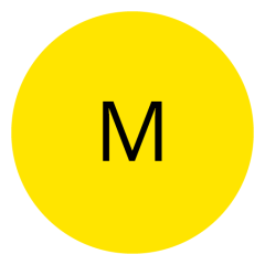 Un cercle jaune vif avec la lettre "M" en gras noir au centre.