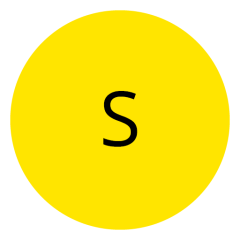 Un cercle jaune avec une lettre « S » noire au centre.