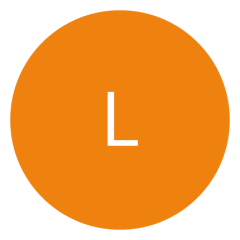 Cercle orange avec une lettre "L" blanche au centre.