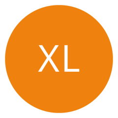 Cercle orange avec les lettres « XL » en blanc, centrées à l'intérieur.