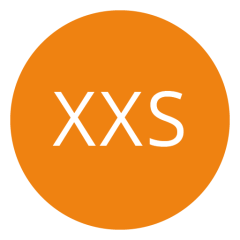 Cercle orange avec le texte blanc « XXS » au centre.