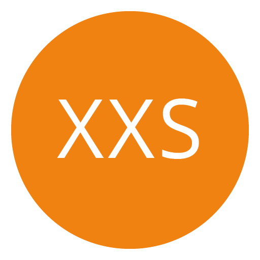 Cercle orange avec le texte blanc « XXS » au centre.