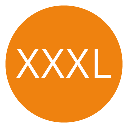 Cercle orange avec le texte « XXXL » en blanc, centré dans le cercle.
