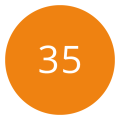 Cercle orange avec le nombre 35 en blanc au centre.