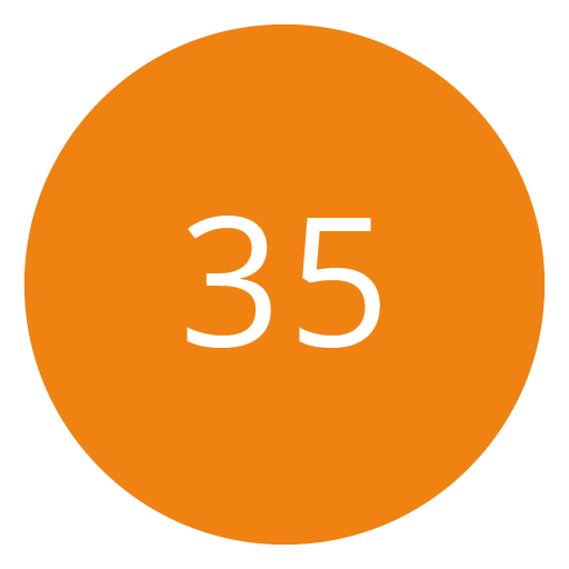 Cercle orange avec le nombre 35 en blanc au centre.