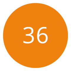 Cercle orange avec le nombre 36 en blanc au centre.