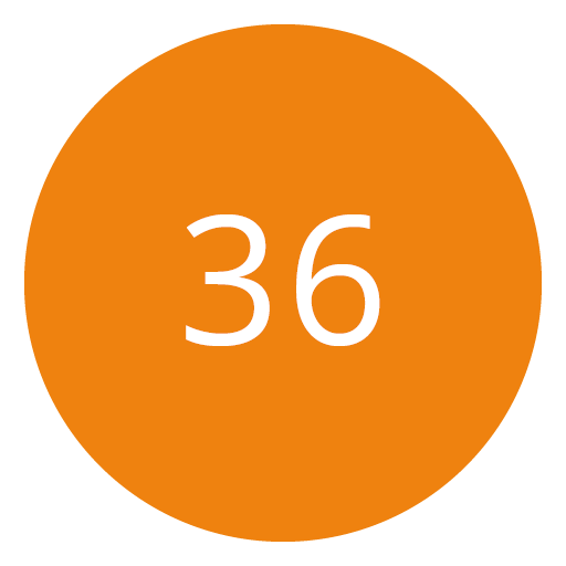 Cercle orange avec le nombre 36 en blanc au centre.