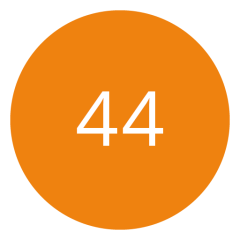 Cercle orange avec le nombre « 44 » en blanc au centre.