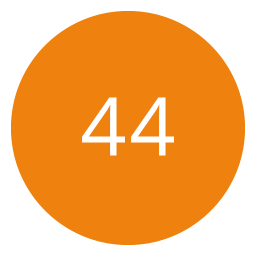 Cercle orange avec le nombre « 44 » en blanc au centre.