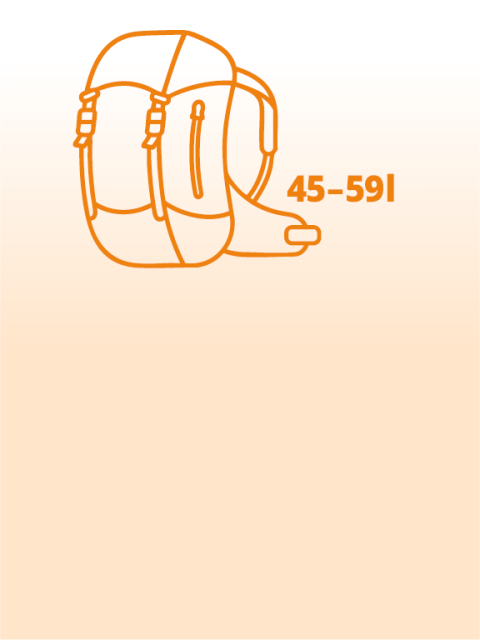 Un contour orange d'un sac à dos numéro 45-591, centré sur un fond pêche clair dégradé.