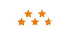 Cinq étoiles orange sont alignées, la dernière étoile étant partiellement vide, indiquant une note de 4,5 sur 5.