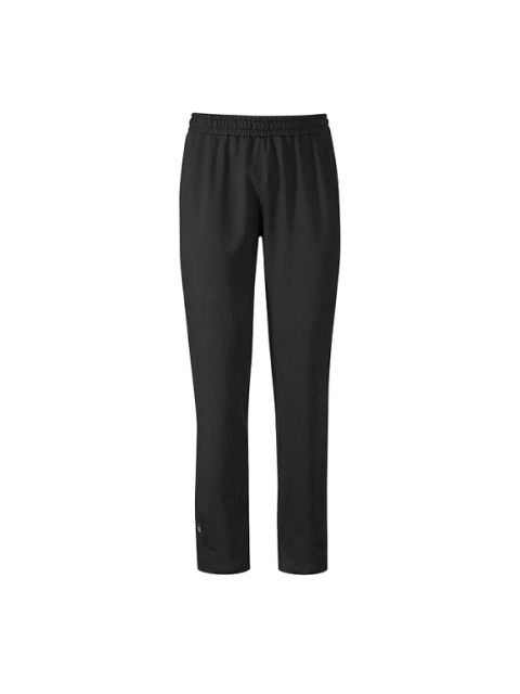 Pantalon noir à jambe droite et taille élastique, sur fond blanc.