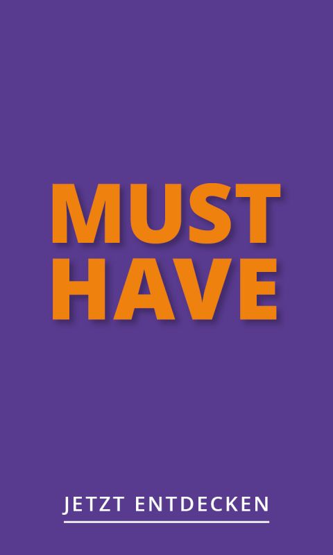 Texte gras orange "MUST HAVE" sur un fond violet.