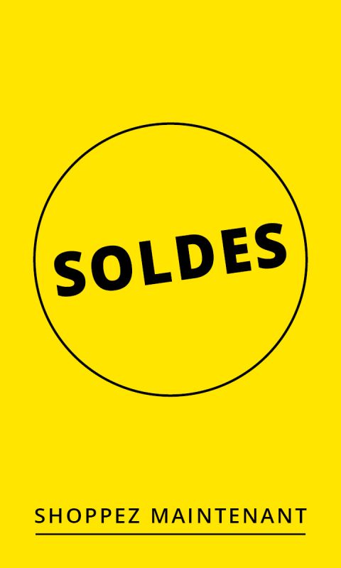 Fond jaune avec un contour ovale noir contenant le texte noir en gras "SOLDES", qui signifie "soldes" en français.