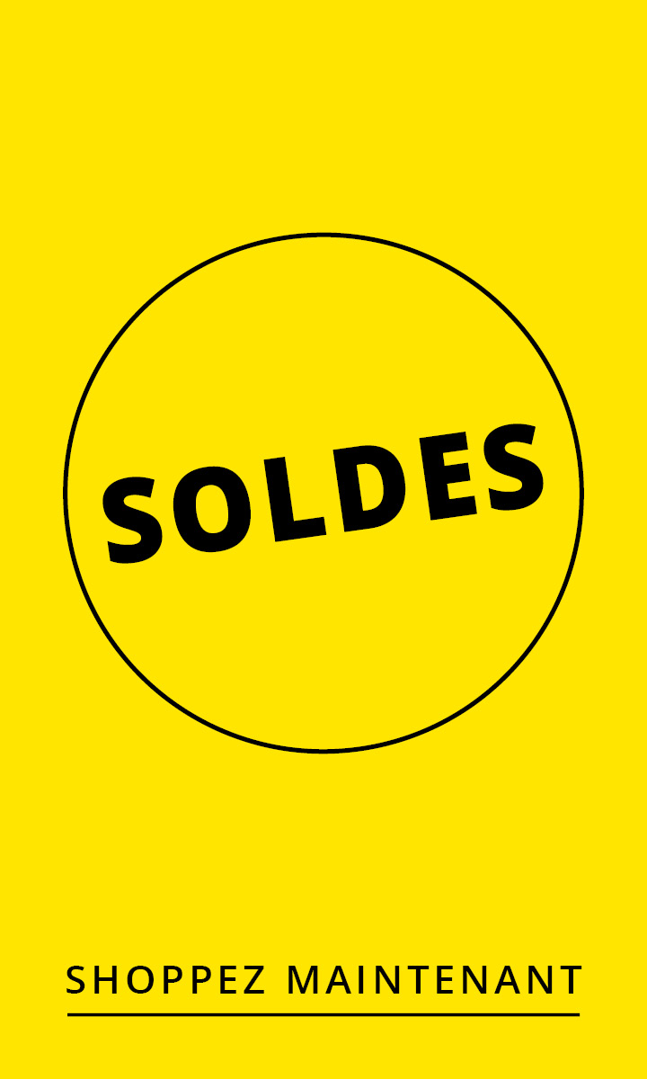 Fond jaune avec un contour ovale noir contenant le texte noir en gras "SOLDES", qui signifie "soldes" en français.