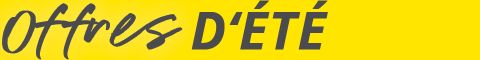 Fond jaune avec le texte "Offres D'ÉTÉ" en gras et en italique, indiquant des offres d'été en français.