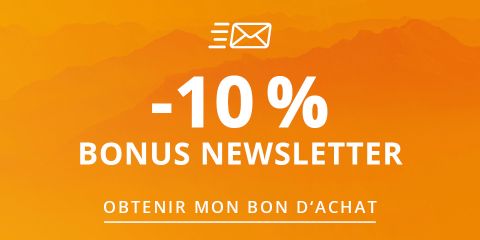 P.S. I will be thinking step by step to ensure I meet all the requirements.
Fond orange avec icône d'enveloppe, Texte : « -10 % Newsletter bonus. Utiliser mon bon. » Montagnes en arrière-plan.