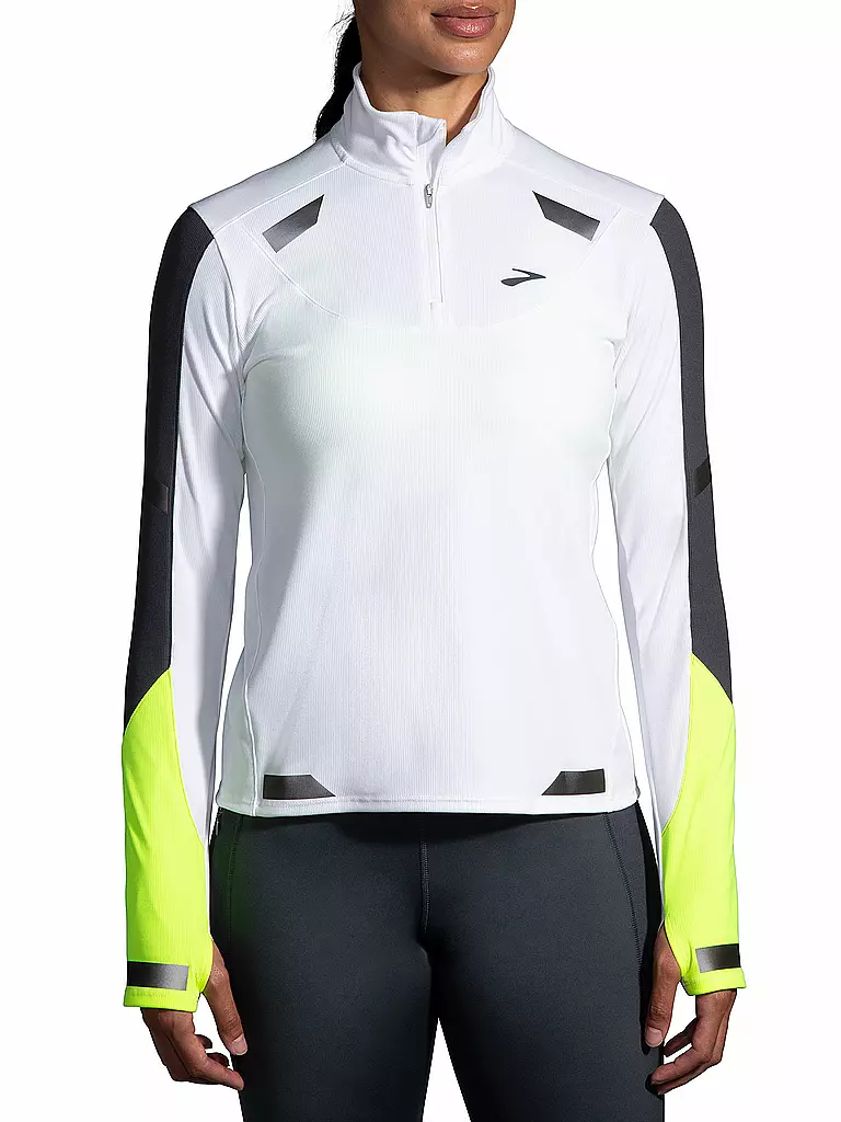 BROOKS | Damen Laufshirt Run Visible 1/2 Zip | Blanc