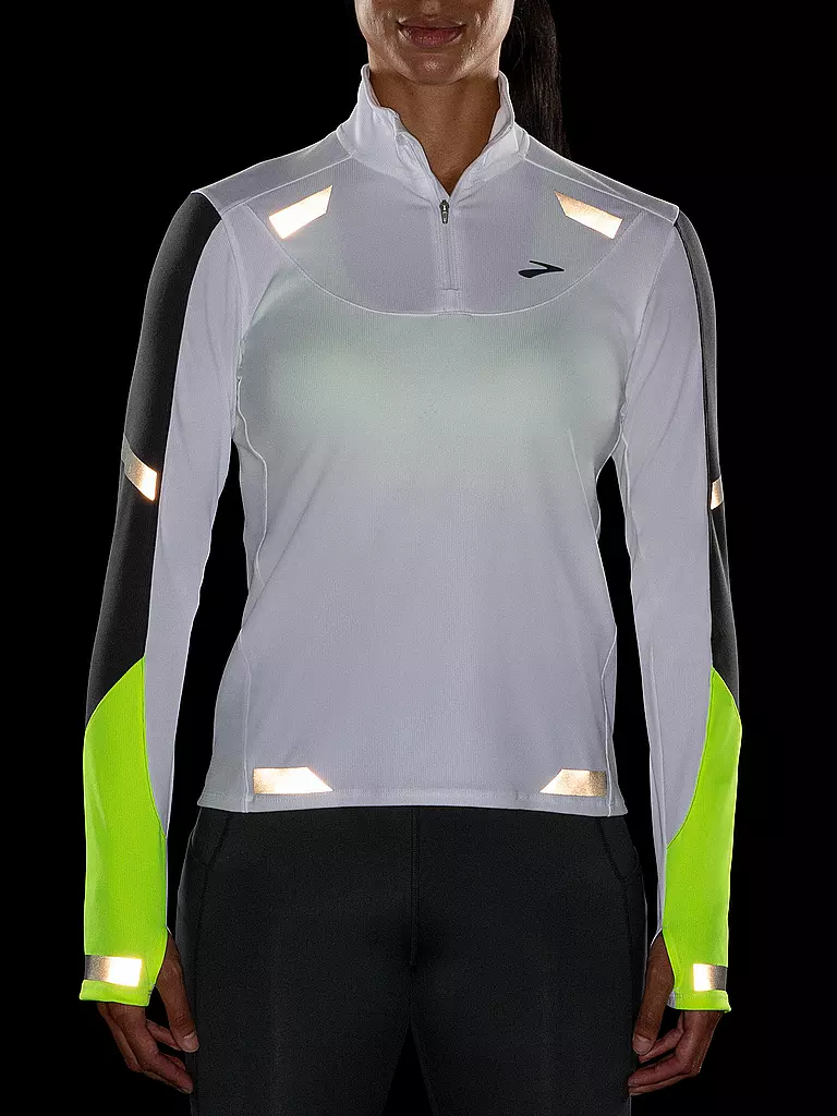 BROOKS | Damen Laufshirt Run Visible 1/2 Zip | Blanc