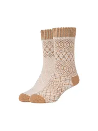 CAMANO | Chaussettes de loisirs pour femmes Cosy Jacquard, lot de 2 | Beige