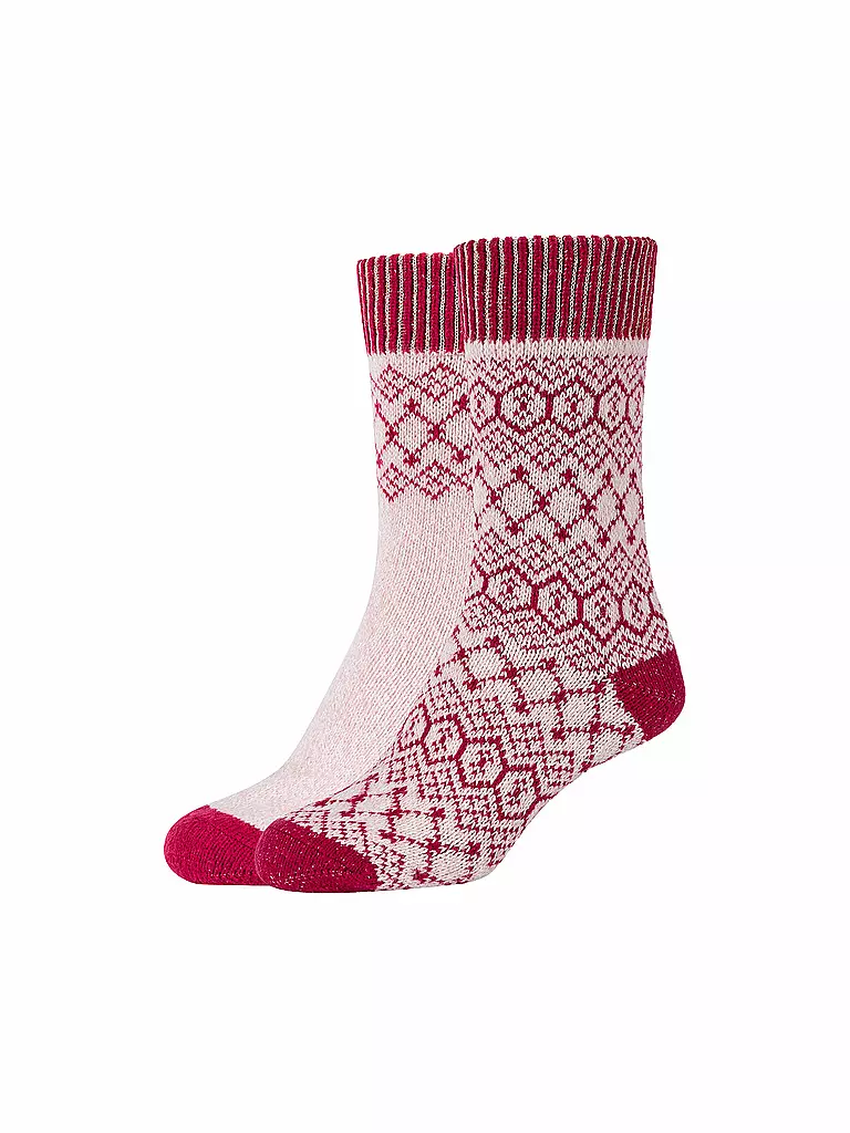 CAMANO | Chaussettes de loisirs pour femmes Cosy Jacquard, lot de 2 | Rouge foncé