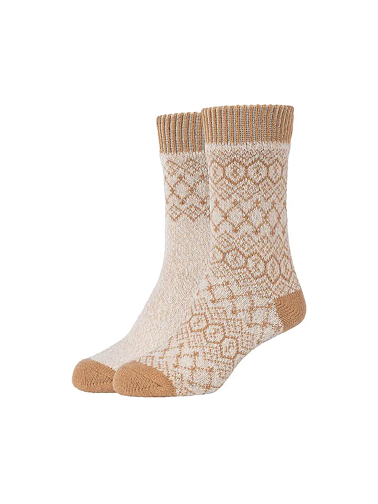 CAMANO | Chaussettes de loisirs pour femmes Cosy Jacquard, lot de 2 | Beige