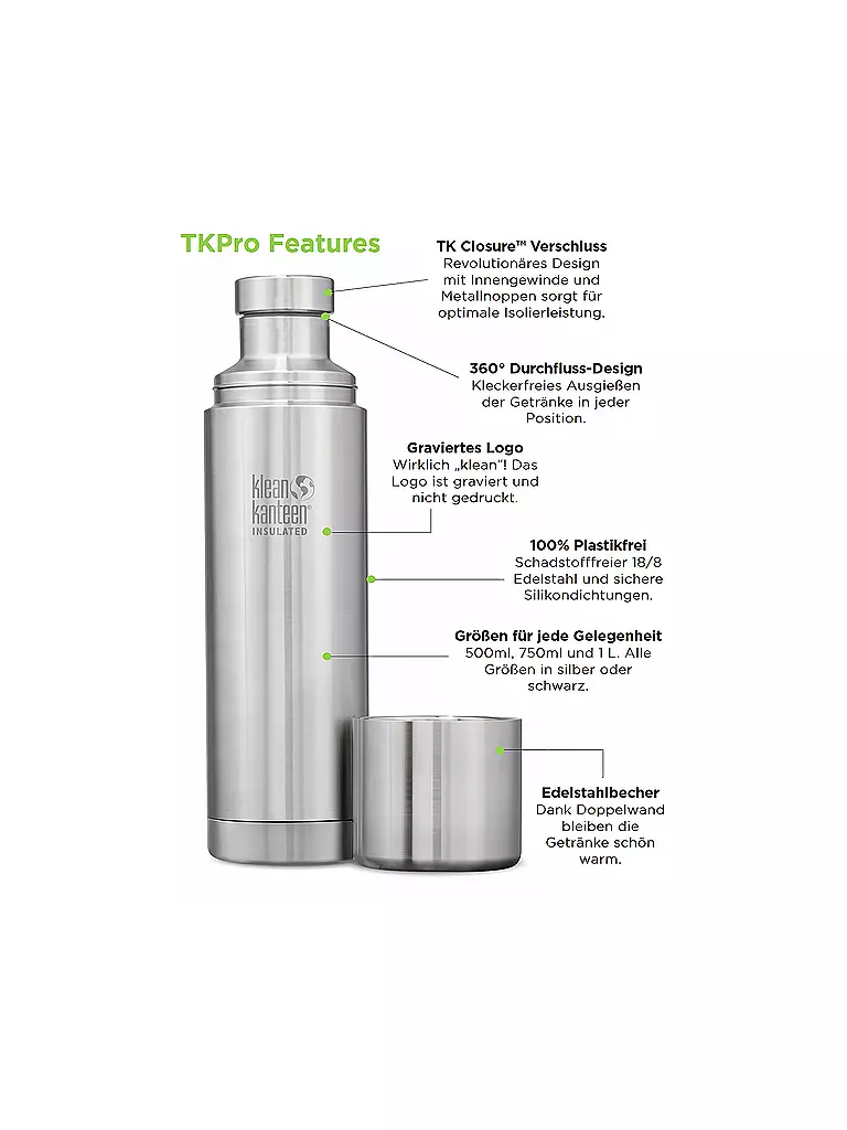 KLEAN KANTEEN | Thermos TKPro 500 ml en acier inoxydable | Argent