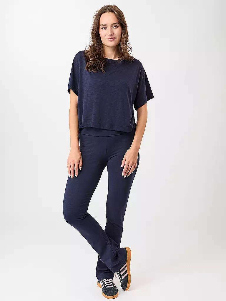 MANDALA | Pantalon de yoga classique à taille rabattable pour femmes | Bleu foncé