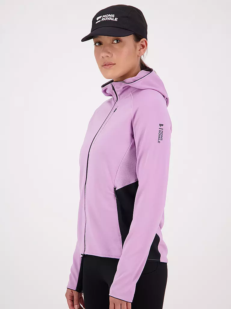 MONS ROYALE | Damen Fleecejacke Approch Merino Gridlock Hoodie | Lilas