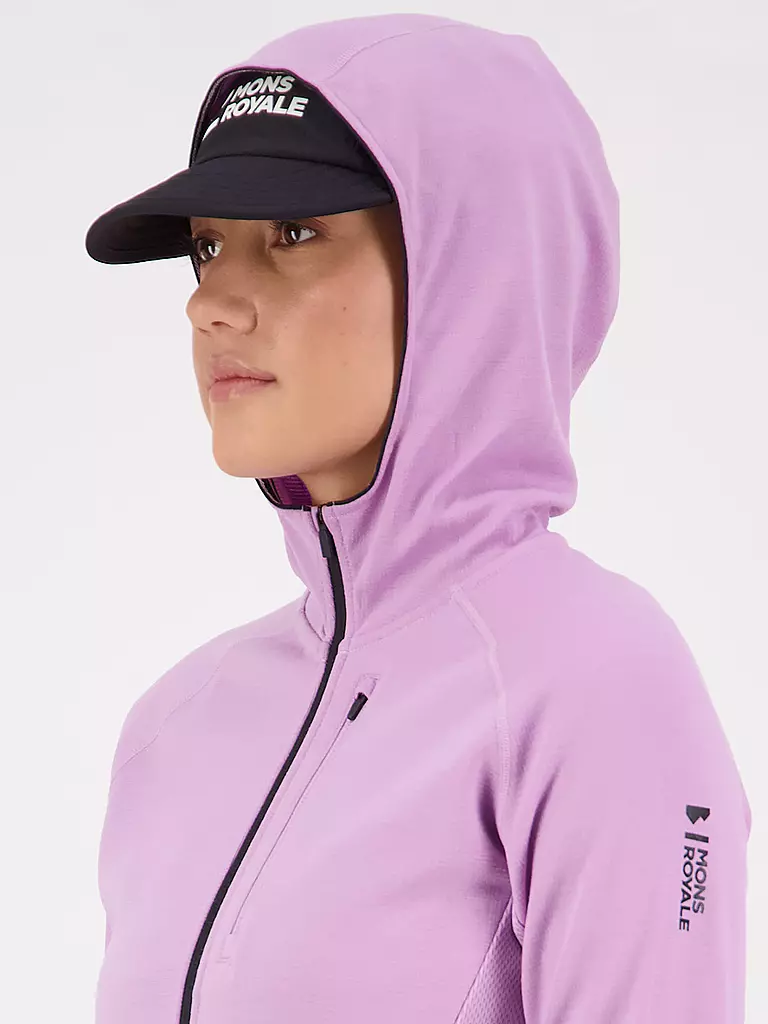 MONS ROYALE | Damen Fleecejacke Approch Merino Gridlock Hoodie | Lilas