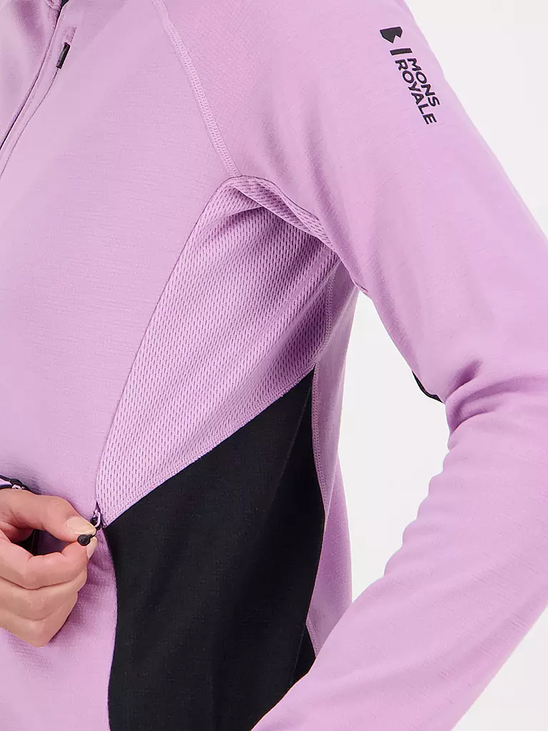 MONS ROYALE | Damen Fleecejacke Approch Merino Gridlock Hoodie | Lilas