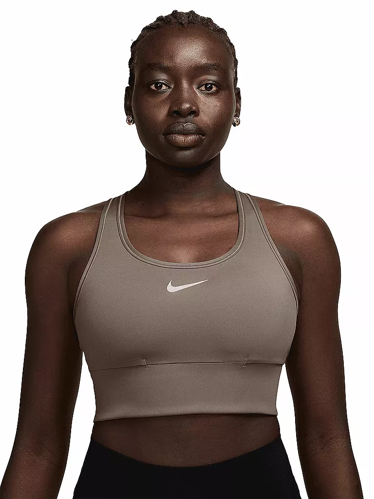 NIKE | Soutien-gorge de sport pour femme Swosh Longline à maintien moyen | Marron