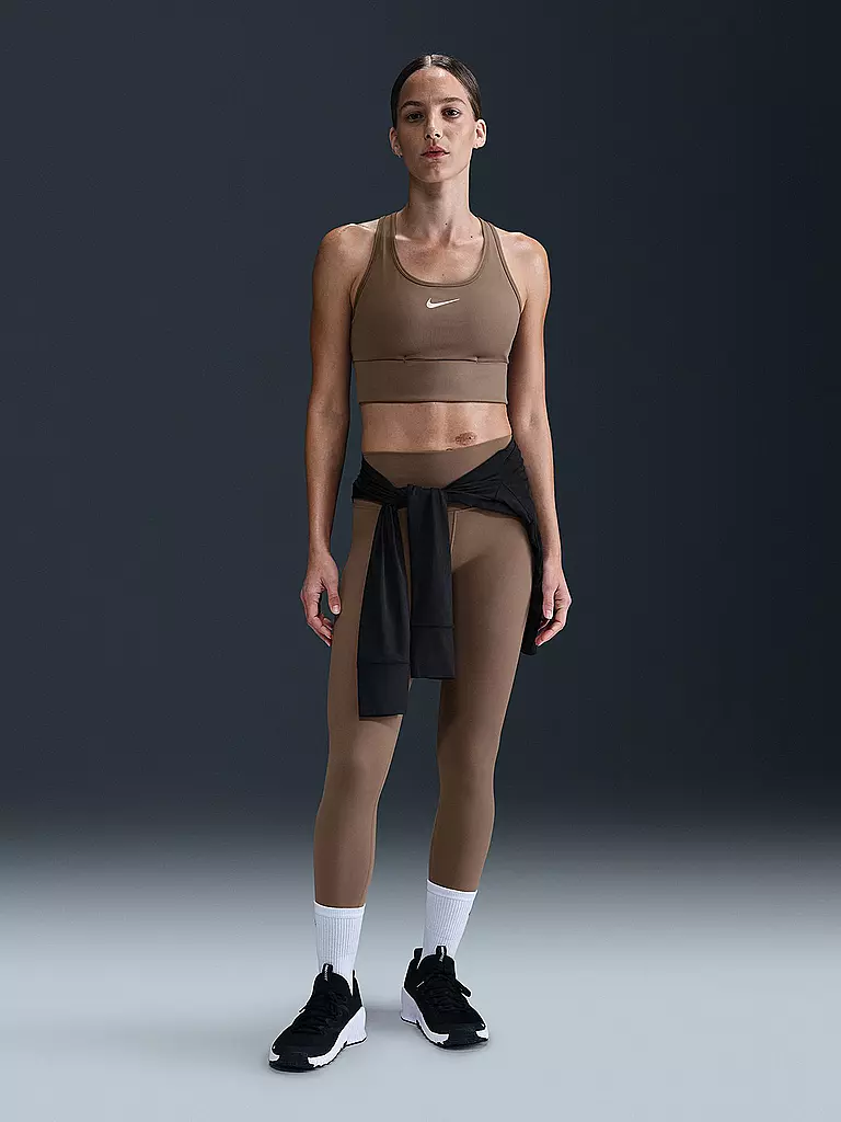 NIKE | Soutien-gorge de sport pour femme Swosh Longline à maintien moyen | Marron