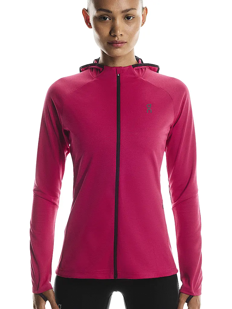 ON | Veste de course à capuche Climate pour femmes | Rouge foncé