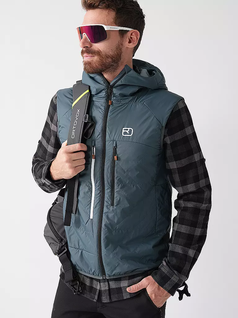 ORTOVOX | Veste isolante sans manches Swisswool Piz Boè à capuche pour hommes | Pétrole