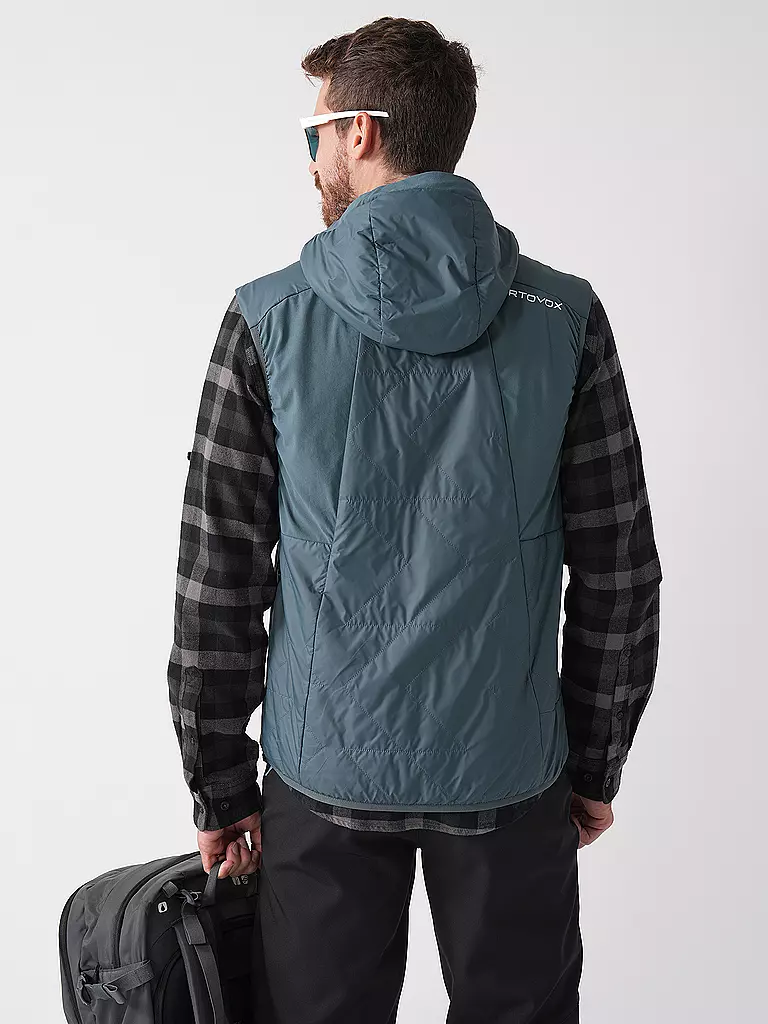 ORTOVOX | Veste isolante sans manches Swisswool Piz Boè à capuche pour hommes | Pétrole