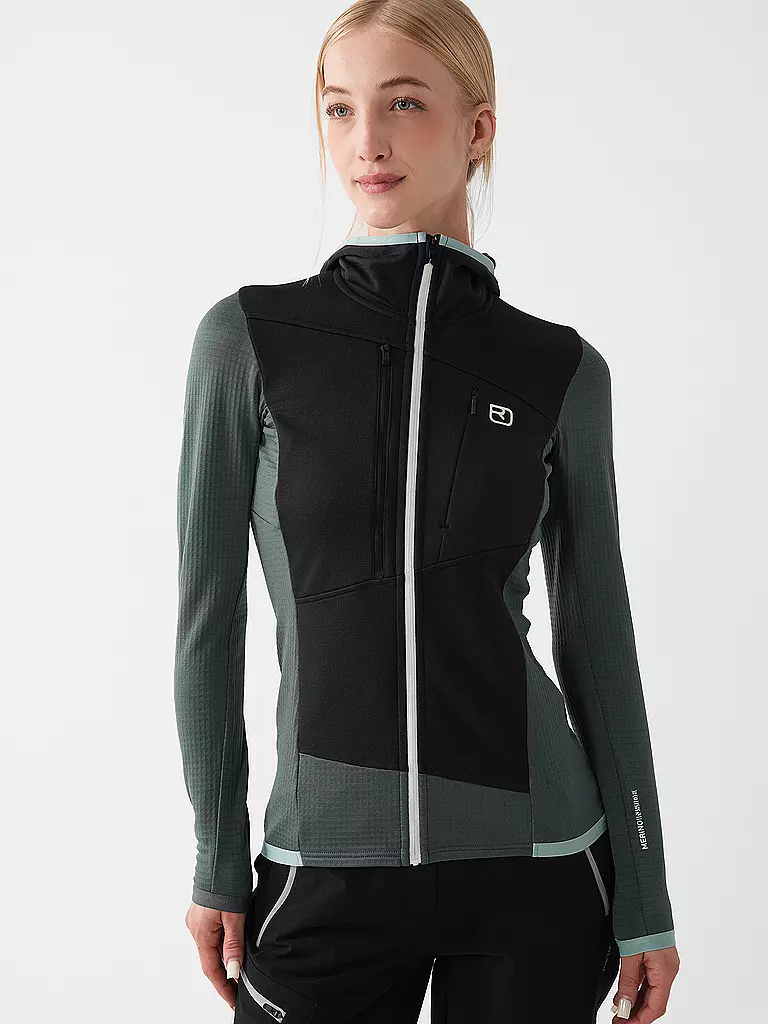 ORTOVOX | Veste polaire à capuche quadrillée pour femmes | Pétrole