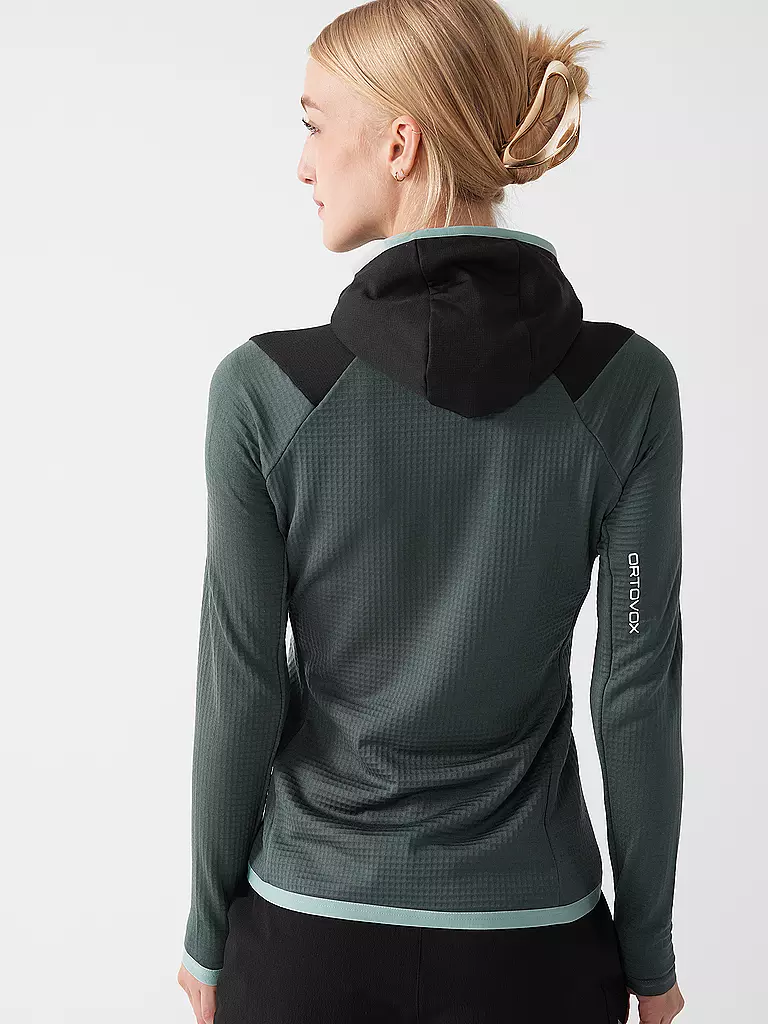 ORTOVOX | Veste polaire à capuche quadrillée pour femmes | Pétrole