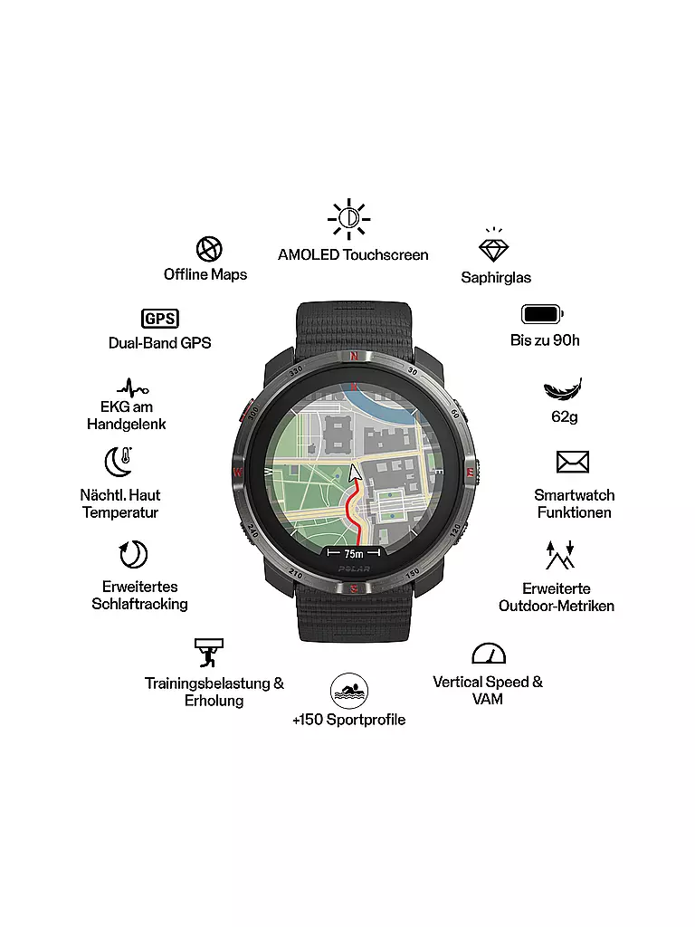 POLAR | Montre multisports d'extérieur Grit X2 S-L | Noir