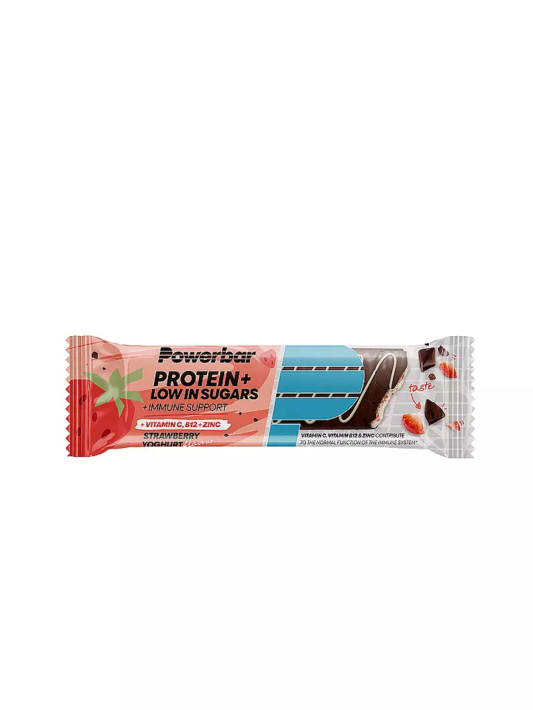 POWER BAR | Protein+ Barre Pauvre en Sucres Soutien Immunitaire Yaourt Fraise | Multicolore