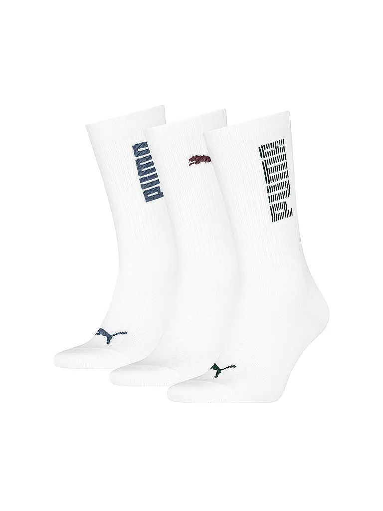 PUMA | Chaussettes de loisirs pour homme RIB Logo Crew, lot de 3 | Blanc