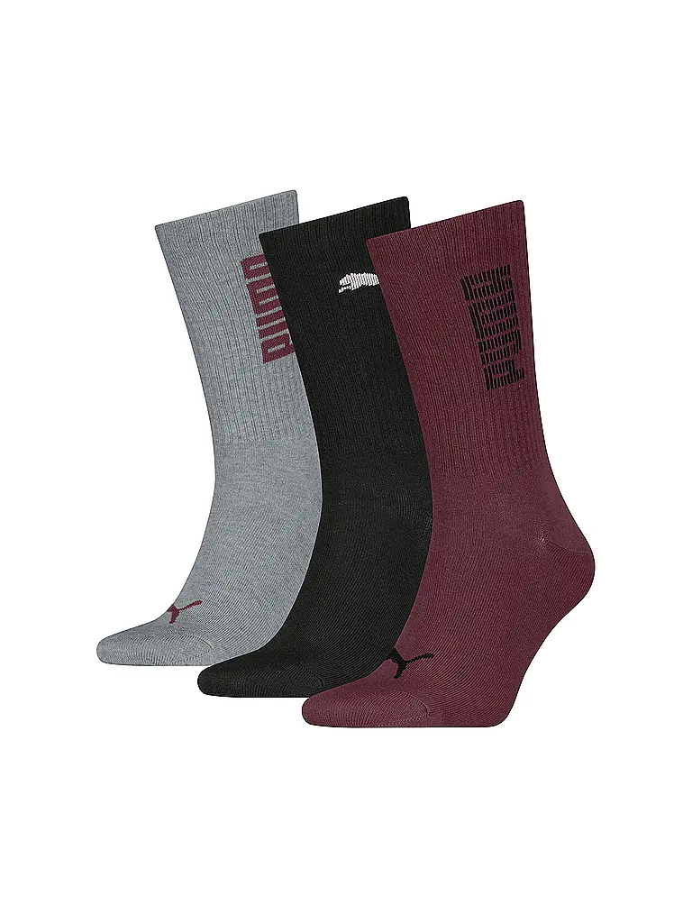 PUMA | Chaussettes de loisirs pour hommes RIB Logo Crew, lot de 3 | Rouge foncé